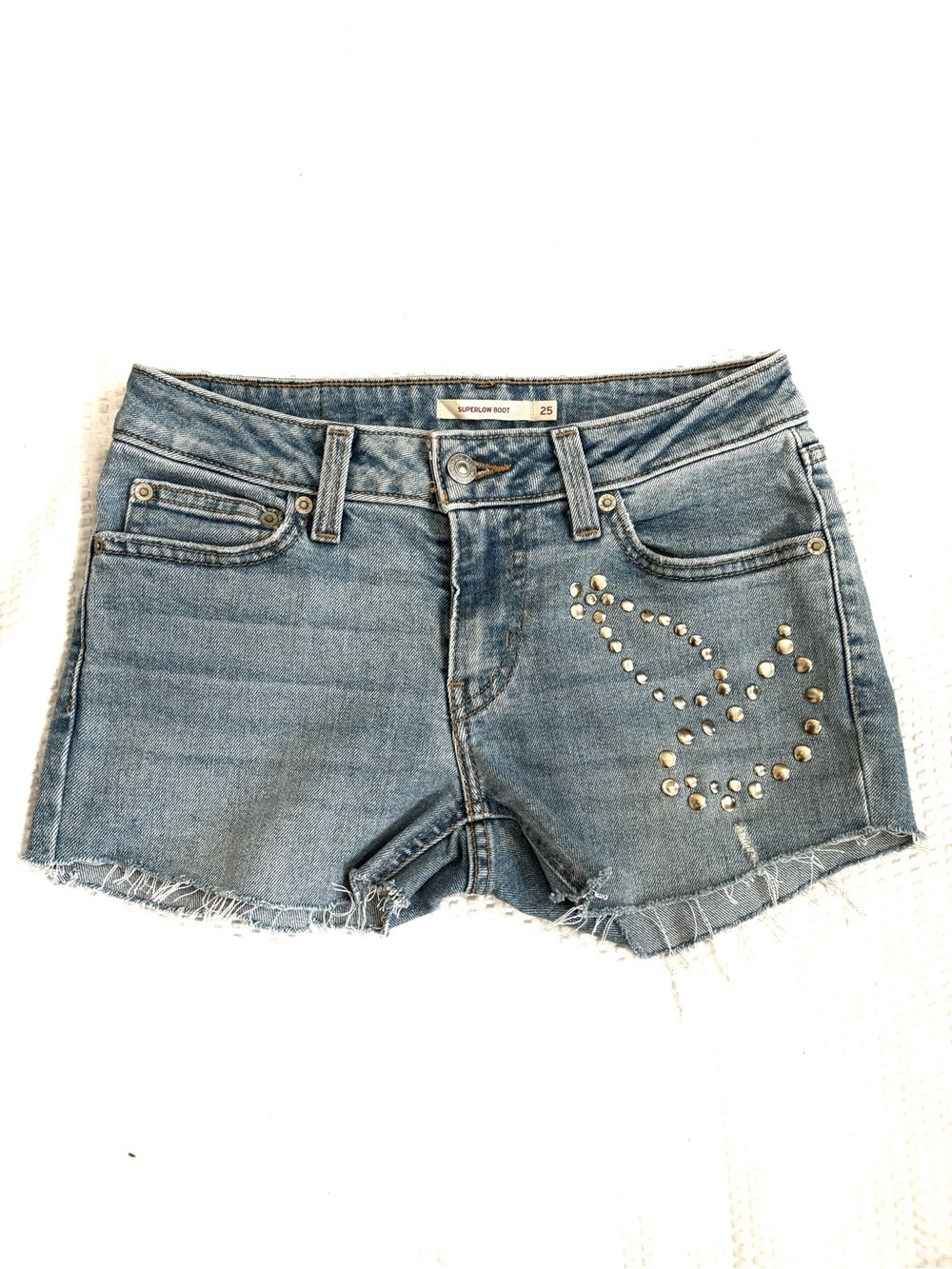 Levi’s Cut Off Mini Shorts Studded Denim Women's Shorts - Light Blue - 25
